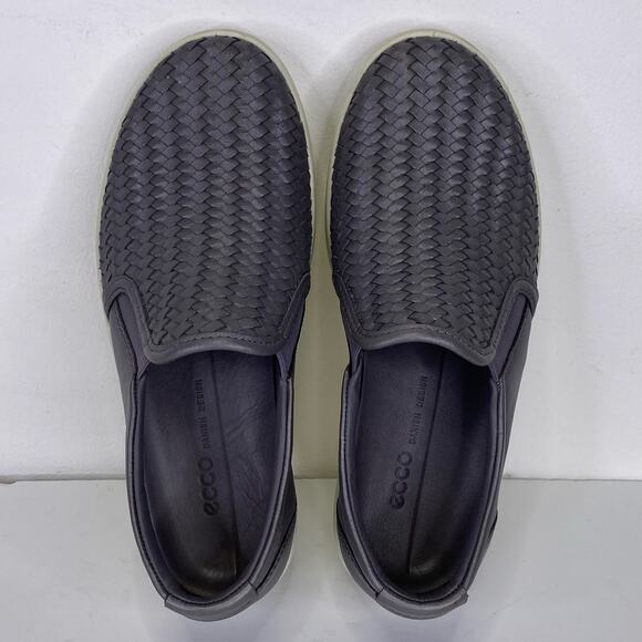 ECCO Soft 7 Woven Leather Slip On Sneakers Sz 5.5 Gravity Gray Metallic Comfort - Picture 6 of 10